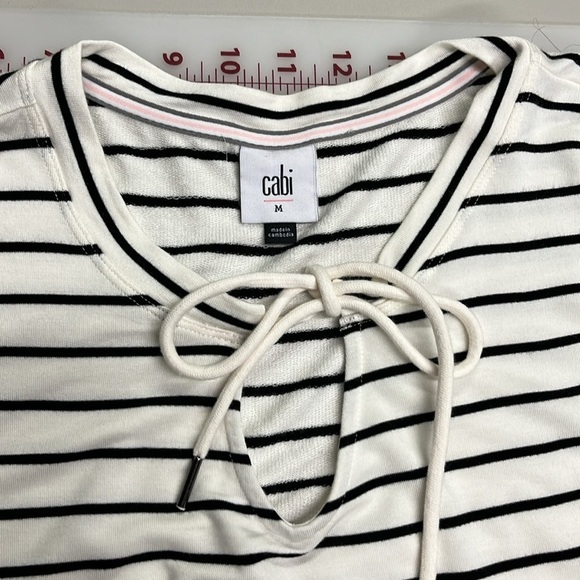 CABI Balloon SLV Drop Shoulder Keyhole Tie Preppy Beach Work B/W Stripe Tunic M - Picture 7 of 16